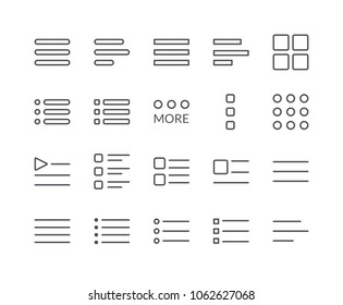 Minimal Set of Hamburger Menu Line Icons. Editable Stroke. 48x48 Pixel Perfect.