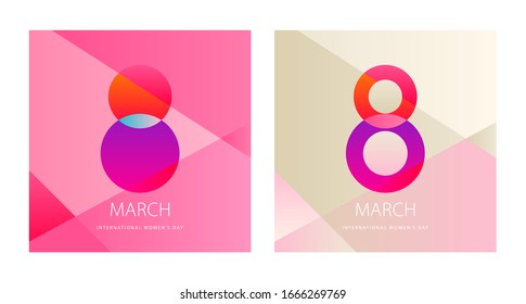 Minimal set for Happy International Women's Day. 8 March banner design with flat colors. template for ad, promotion, social media, web, landing page, print.