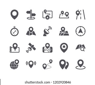 Minimal Set of Map and Location Flat Icon. Pixel Perfect.