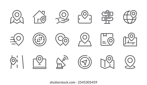 Minimal Set of Map and Location Line Icons. Editable Stroke. Pixel Perfect.