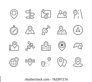 Minimal Set of Map and Location Line Icons. Editable Stroke. 48x48 Pixel Perfect.