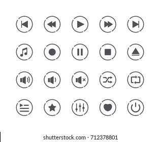 Minimal Set Of Media Play Button Icons. Editable Stroke. 48x48 Pixel Perfect.