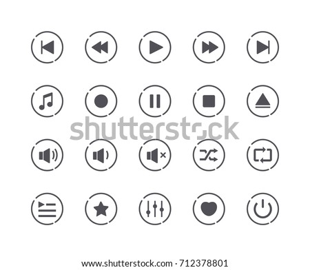 Minimal Set of Media Play Button Icons. Editable Stroke. 48x48 Pixel Perfect.