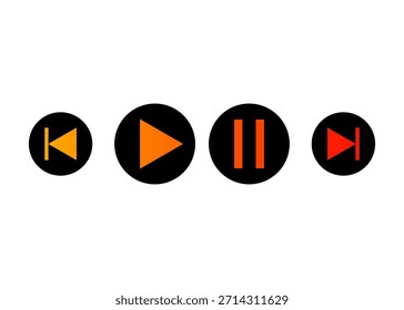 Minimal set media player control buttons including play, pause, rewind and forward icons in circular shape. For audio and video players, music and streaming apps, user interface, UI UX design, web