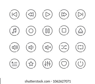 Minimal Set of Music Player Line Icons. Editable Stroke. 48x48 Pixel Perfect.