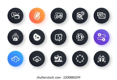 Minimal Set Of Outsourcing, Seo Stats And Like Flat Icons For Web Development. Money Transfer, Bacteria, Chemistry Lab Icons. Wallet, Online Chemistry, Photo Album Web Elements. Vector