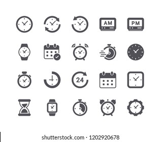 Minimal Set Of Time And Clock Flat Icon. Pixel Perfect.