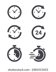 Minimal Set of Time and Clock Glyph Icons stock illustration