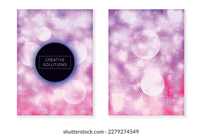 Minimale Form. Science Flyer. hellglänzender Hintergrund. Dynamische Punkte. violette runde Präsentation. Weicher Bildschirm. Hologram Design. Digitaler Hintergrund. Minimale Violetform