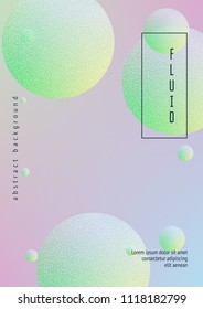 Minimal shapes cover with holographic fluid and halftone dots texture. Gradient shapes on vibrant background. Modern template for placard, presentation, banner. Minimal shapes cover in neon colors.