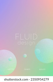Minimal shapes cover with holographic fluid and halftone dots texture. Gradient shapes on vibrant background. Modern template for placard, presentation, banner. Minimal shapes cover in neon colors.