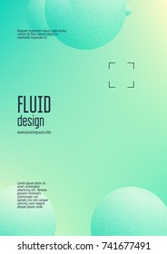 Minimal shapes cover with holographic fluid and halftone dots texture. Gradient shapes on vibrant background. Modern template for placard, presentation, banner. Minimal shapes cover in neon colors.