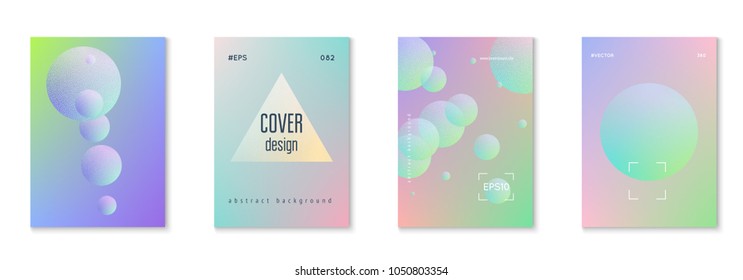 Minimal shapes cover set with holographic fluid. Gradient shapes on vibrant background. Modern hipster template for placard, presentation, banner, flyer, brochure. Minimal shapes cover in neon colors.