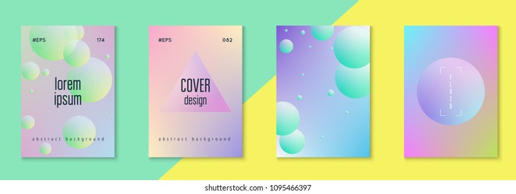 Minimal shapes cover set with holographic fluid. Gradient on vibrant background. Modern hipster template for placard, cover, banner, flyer, presentation, annual. Minimal shapes cover in neon colors.