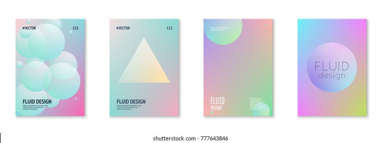 Minimal shapes cover set with holographic fluid. Gradient shapes on vibrant background. Modern hipster template for placard, presentation, banner, flyer, brochure. Minimal shapes cover in neon colors.