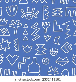 Minimal Shapes Mid Century Modern Seamless Pattern Background. Aesthetic Print for Wallpaper, Fashion Fabric, Textile Design in Decorative Retro Style. Vector Illustration