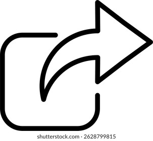Minimal share arrow out icon outline for platform and digital output on white background