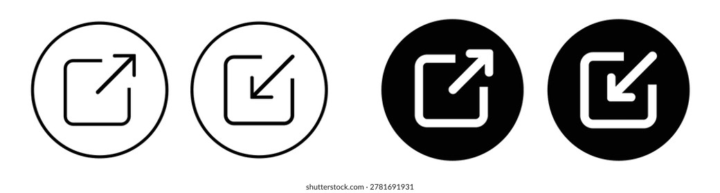 Minimal share and export icons in outline and solid variations isolated on white background, ideal for mobile apps, web interfaces, navigation systems, and UI design projects.
