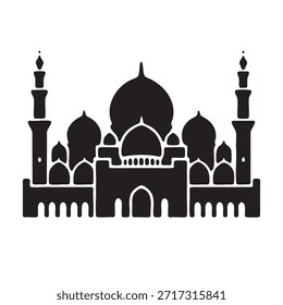 Minimal Sheikh Zayed Grand Mosque silhouette icon, flat vector logo style, clean architectural lines, modern national identity design, centered on white background