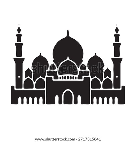 Minimal Sheikh Zayed Grand Mosque silhouette icon, flat vector logo style, clean architectural lines, modern national identity design, centered on white background