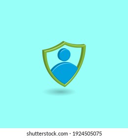 Protector mínimo con icono de usuario aislado en fondo color pastel turquesa. Diseño de elementos para la seguridad de datos de Internet. Ilustración vectorial 3D creativa