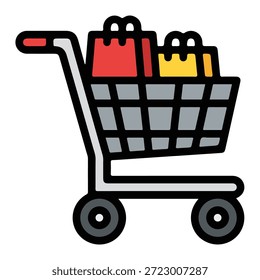 Icono de Vector de comercio electrónico de Carrito de compras mínimo aislado en blanco
