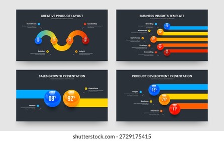 Paquete de Ilustración vectorial de diseño de diapositiva de gráfico de cinco y tres pasos. Company Report 4 5 2 3 Conjunto de diseño de presentación de diapositivas de gráfico de elementos.