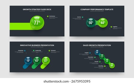 Minimal Showcase One Two Three Four Step Graph Slideshow Design Vector Illustration Set. Sales Planning 1 2 3 4 Element Chart Presentation Template Collection.