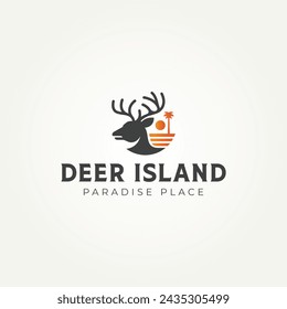 minimal silhouette deer buck stag island icon logo vector illustration design