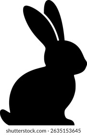 Minimal silhouette of a rabbit in side view, ears perked up, simple black vector on clean white background