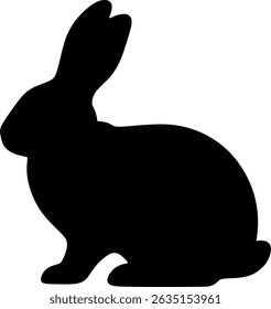 Minimal silhouette of a rabbit in side view, ears perked up, simple black vector on clean white background