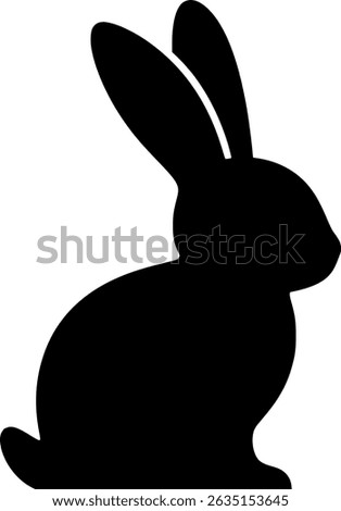 Minimal silhouette of a rabbit in side view, ears perked up, simple black vector on clean white background