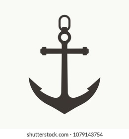 Minimal silhouette of ship anchor. Basic vector design of plain background.