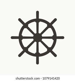 Minimal silhouette of ship wheel. Basic vector design of plain background.