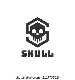 Minimal silhouette skull logo vector with initial letter S logo design illustration 