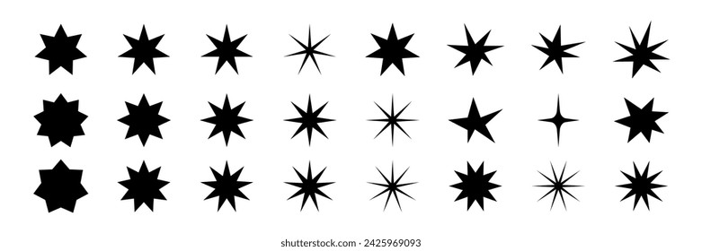 Minimal silhouette stars sparkle icon, twinkle star shape contemporary geometry vector logo design background. Black vector illustration on white background