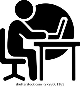 Ícone de vetor de silhueta mínima que representa um freelancer que trabalha independentemente. Adequado para plataformas freelance, conceitos de trabalho remoto, estilo de vida criativo e projetos de economia digital.