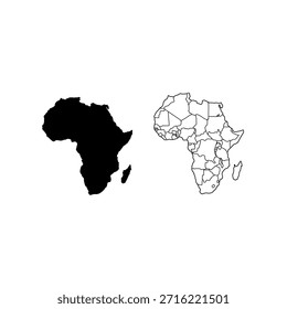 Mapa de Vector de silueta mínima de África con forma sólida audaz. Adecuado para iconos, logotipos, marcas, geografía, visuales, presentaciones y diseños modernos de infografías.