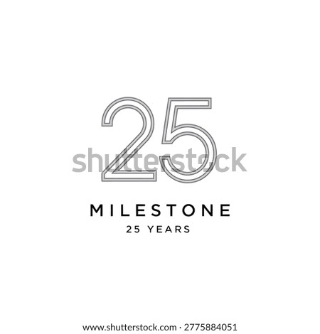 Minimal silver 25th anniversary milestone logo featuring typography and subtle monochrome styling. Perfect for corporate branding, invitations, commemorative materials, event graphics and stationery.
