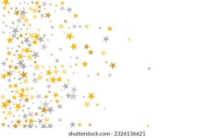 Minimal silver and gold stardust scatter texture. Little stardust spangles xmas decoration confetti. Party decor star dust illustration. Spangle particles poster decor.