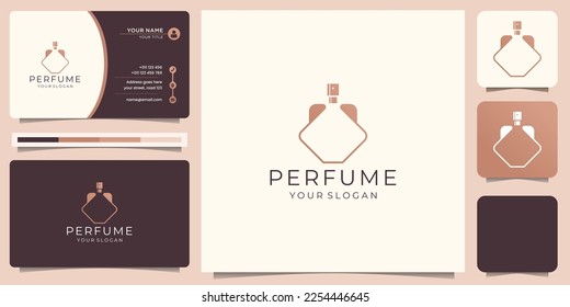 minimal simple bottle perfume logo with business card design.