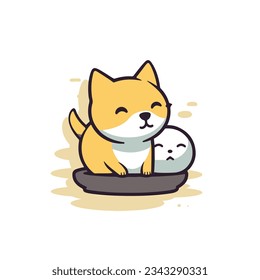  Minimal and Simple Cartoon Logo - Shiba and Cat Illustration in a Playful Style