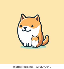  Minimal and Simple Cartoon Logo - Shiba and Cat Illustration in a Playful Style