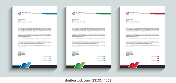 Minimal Simple and Clean business letterhead design template. Abstract Professional company letterhead Layout template design with red, blue, and green colors.