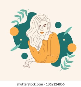Ilustraciones mínimas y simples de vectores de niñas. Arte minimalista de línea dibujada a mano de una chica con colores simples.