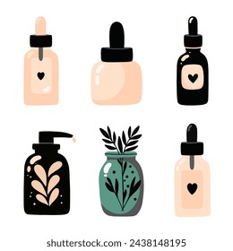 Minimal simple hand drawn outline feminine infographic for fashion, spa, beauty, make up bloggers. set of symbol for body skin care. 