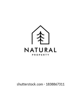 Minimal And Simple House Icon Vector Logo With Beautiful Plant Tree Flower, Organic House, Cottage Forrest Design Illustration 
