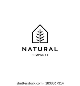 minimal and simple house icon vector logo with beautiful plant tree flower, organic house, cottage forrest design illustration 