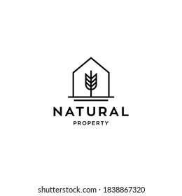 minimal and simple house icon vector logo with beautiful plant tree flower, organic house, cottage forrest design illustration 