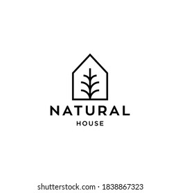 minimales und einfaches Haussymbol, Vektorlogo mit schöner Pflanzenblume, Bio-Haus, Hüttenwalddesign-Illustration 